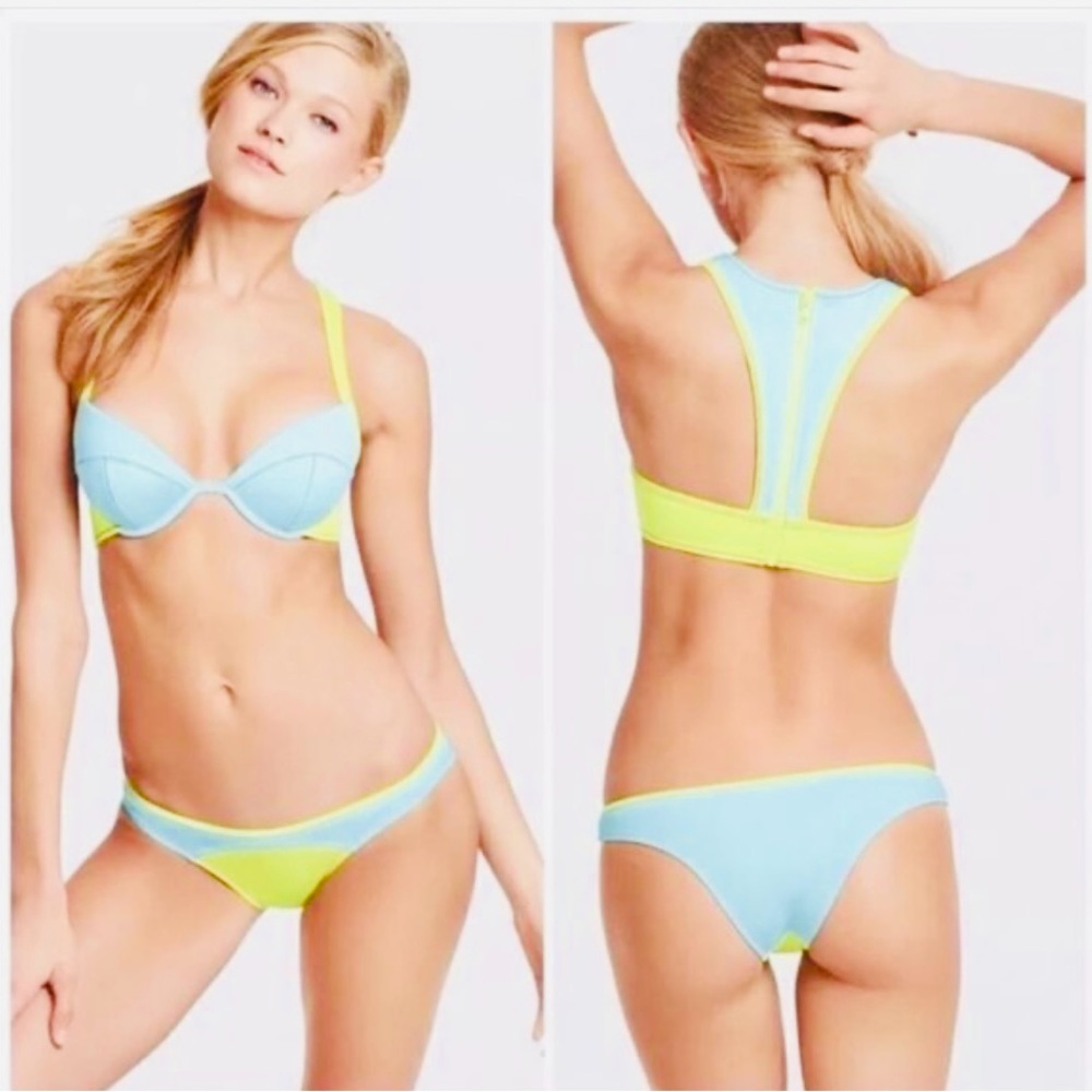 Victoria's Secret Blue  Bikini with Lime Green Trim